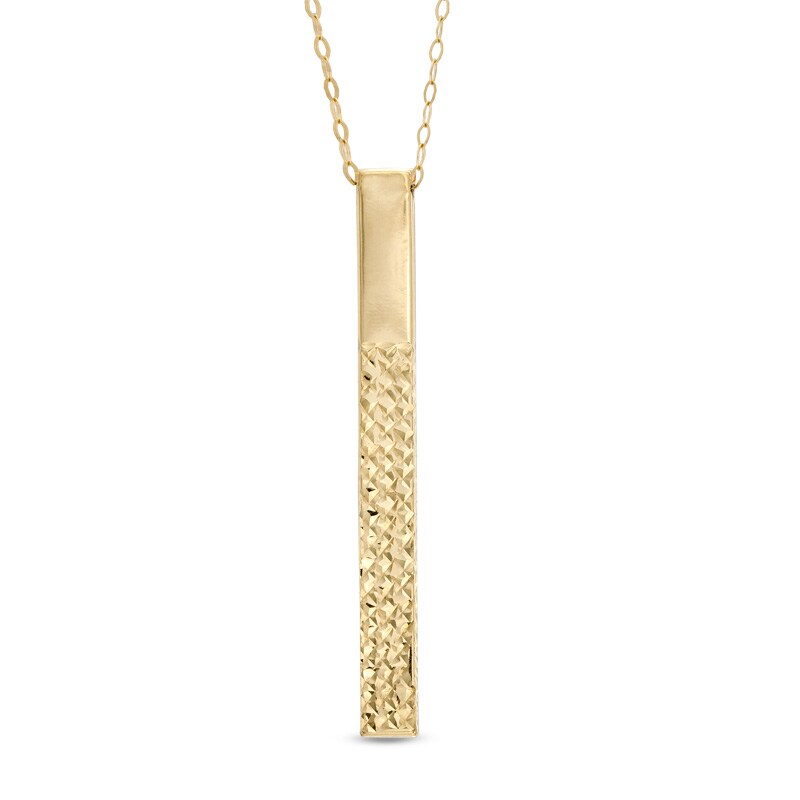 Main Image 1 of Diamond-Cut Linear Bar Pendant in 10K Gold - 17"