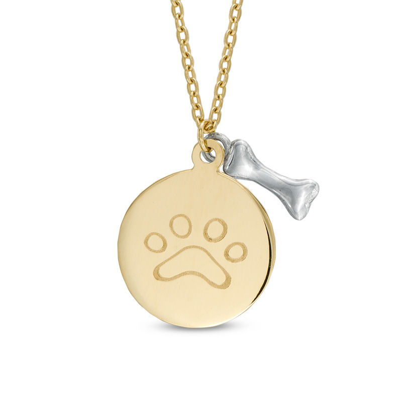 Main Image 1 of Dog Paw Disc with Bone Charm Pendant in 10K Two-Tone Gold - 17"