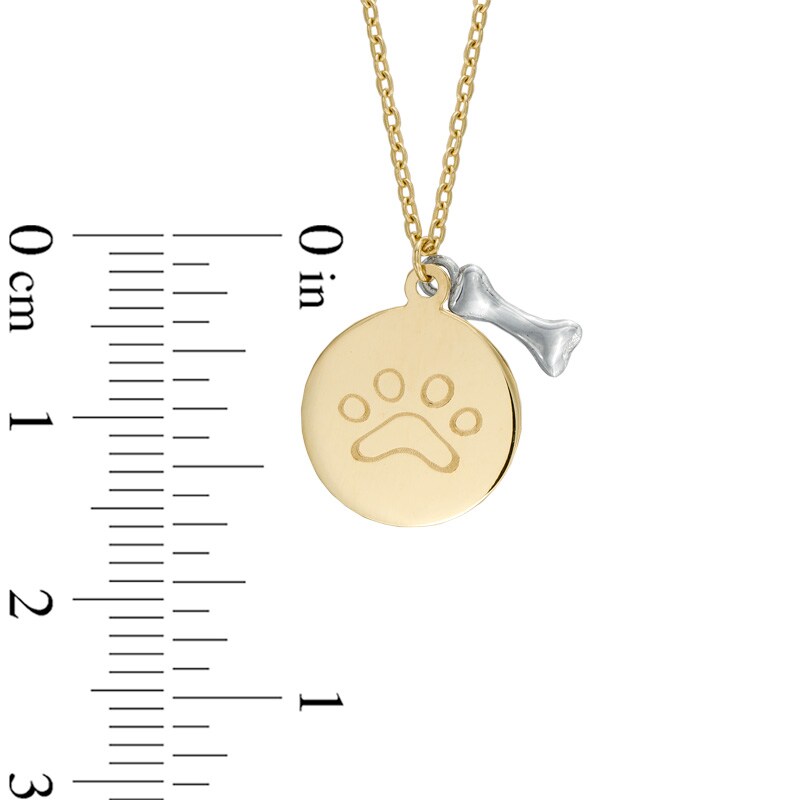 Main Image 2 of Dog Paw Disc with Bone Charm Pendant in 10K Two-Tone Gold - 17"
