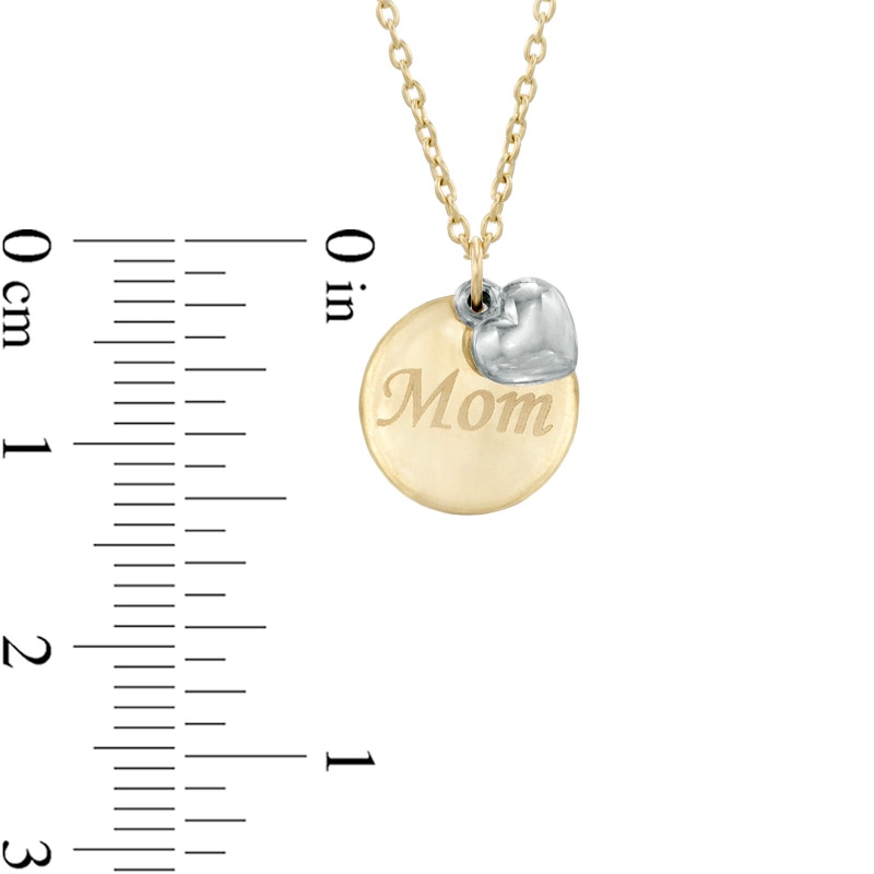 Main Image 2 of "MOM" Disc with Heart Charm Pendant in 10K Two-Tone Gold