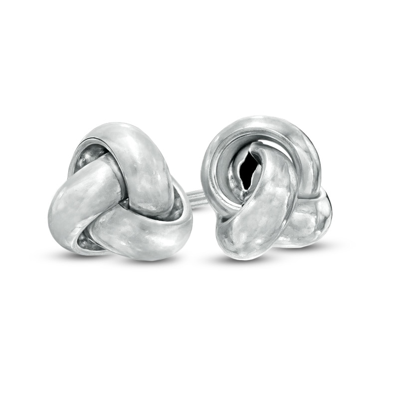Main Image 1 of Small Love Knot Stud Earrings in 10K White Gold