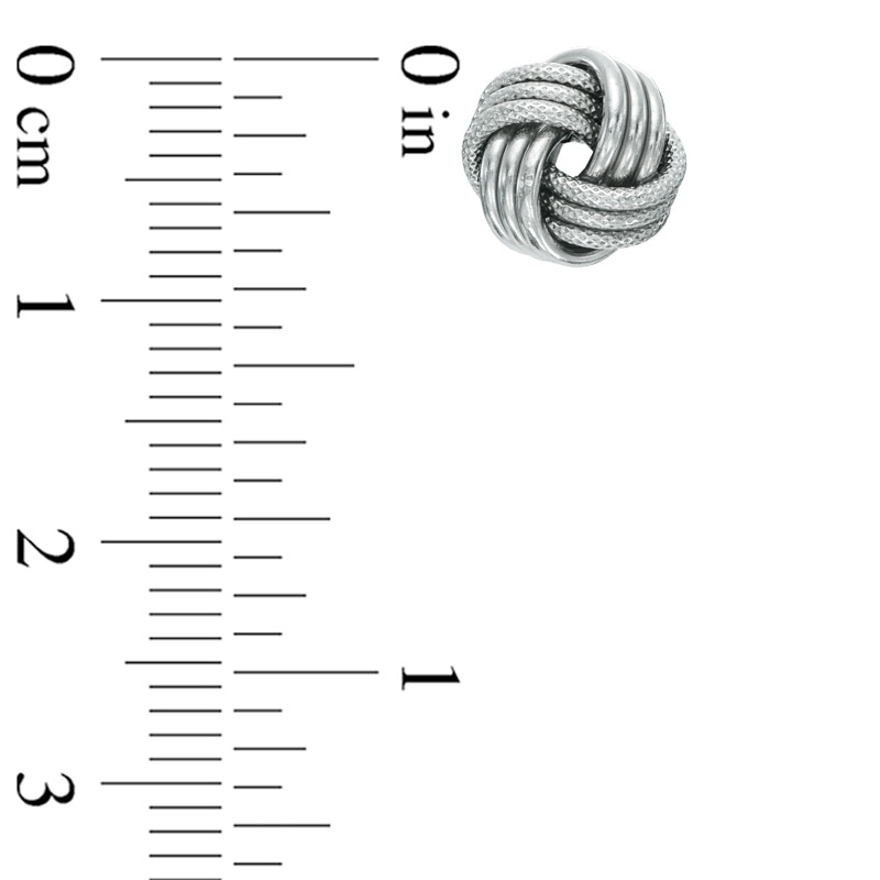 Main Image 2 of Small Polished and Textured Love Knot Stud Earrings in 10K White Gold