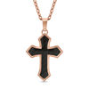 Thumbnail Image 1 of Men's Black Carbon Fiber Cross Pendant in Stainless Steel with Rose IP - 22"