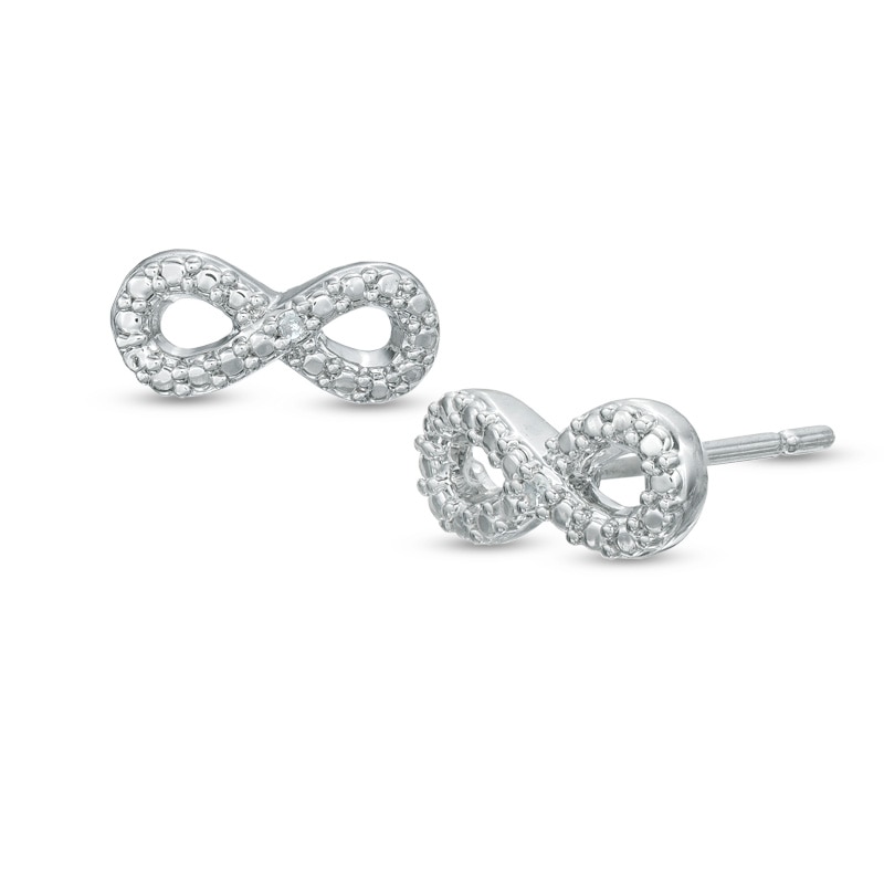 Diamond Accent Beaded Infinity Stud Earrings in Sterling Silver