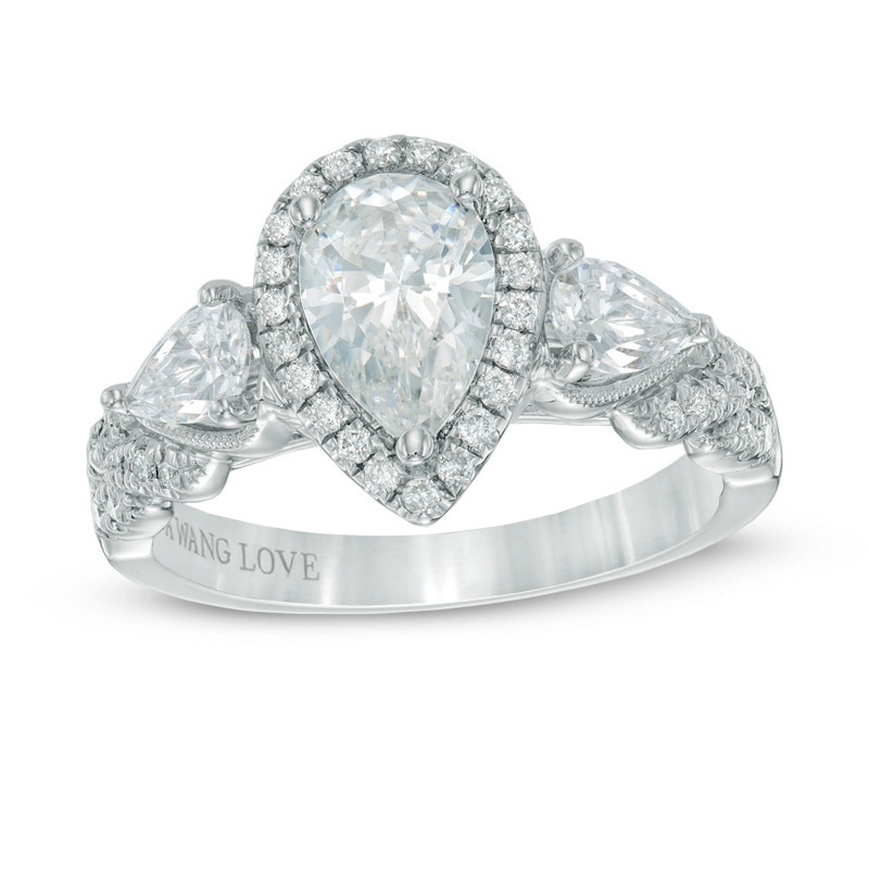 Vera Wang Love Collection 1-3/4 CT. T.W. Pear-Shaped Diamond Three Stone Engagement Ring in 14K White Gold