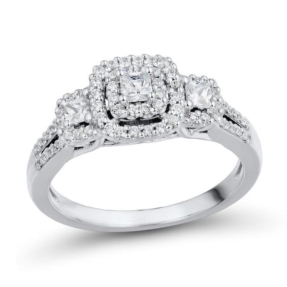 1/2 CT. T.w. Princess-Cut Diamond Past Present Future® Split Shank Ring in 14K White Gold