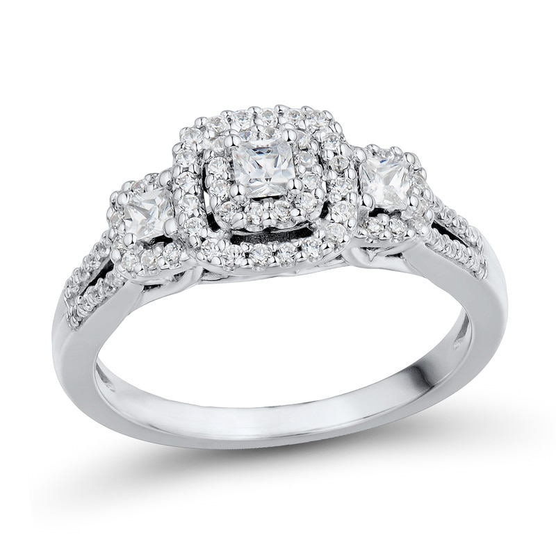 1/2 CT. T.W. Princess-Cut Diamond Past Present Future® Split Shank Ring in 14K White Gold