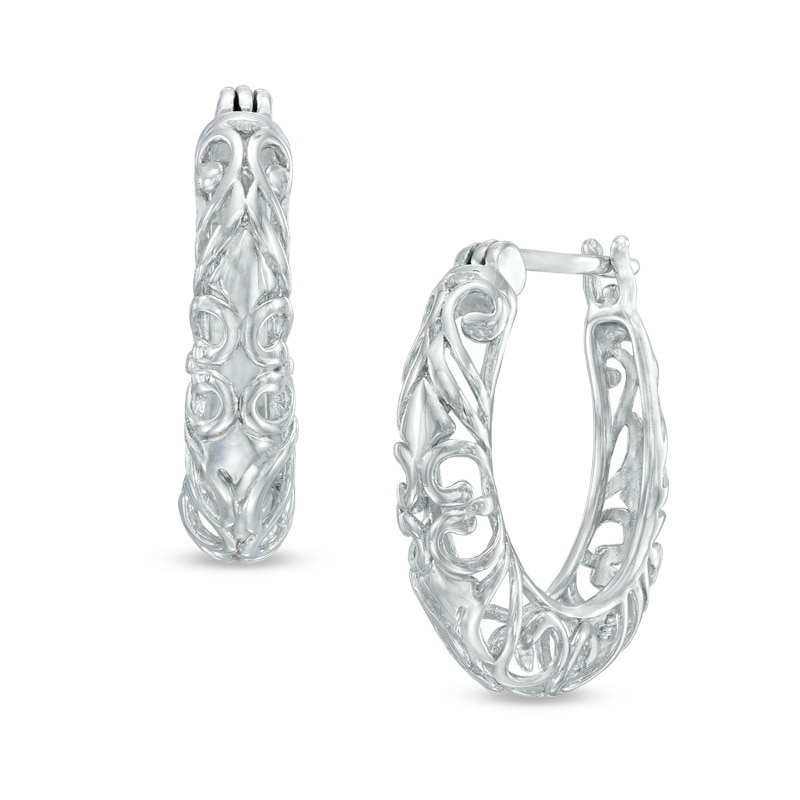Scroll Hoop Earrings in Sterling Silver
