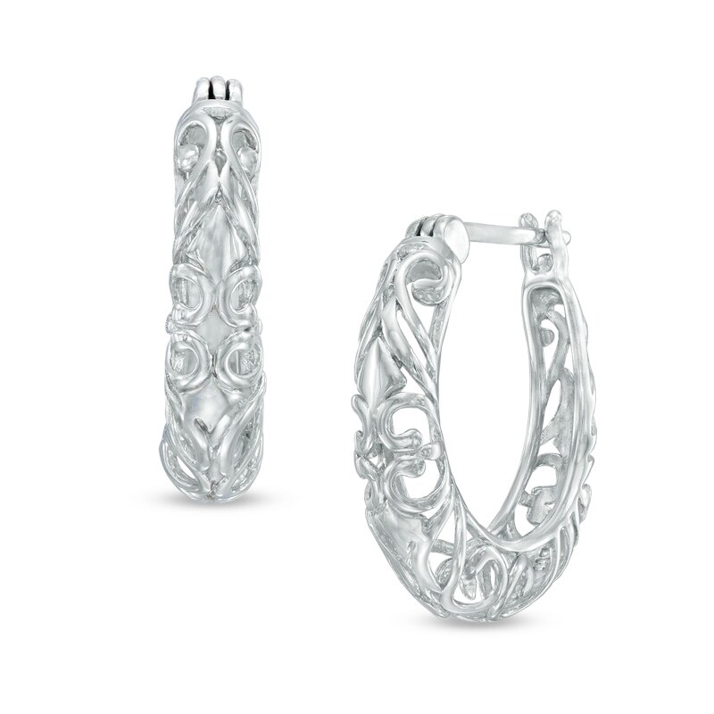 Main Image 1 of Scroll Hoop Earrings in Sterling Silver