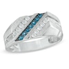 Thumbnail Image 0 of Men's 3/8 CT. T.W. Enhanced Blue and White Diamond Slant Ring in Sterling Silver