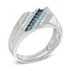 Thumbnail Image 1 of Men's 3/8 CT. T.W. Enhanced Blue and White Diamond Slant Ring in Sterling Silver