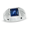 Thumbnail Image 1 of 8.0mm Square-Cut Ceylon Sapphire and 1/5 CT. T.W. Diamond Ring in Sterling Silver