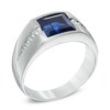 Thumbnail Image 2 of 8.0mm Square-Cut Ceylon Sapphire and 1/5 CT. T.W. Diamond Ring in Sterling Silver