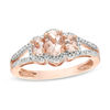 Thumbnail Image 0 of Oval Morganite and Diamond Accent Three Stone Ring in 10K Rose Gold