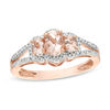 Thumbnail Image 1 of Oval Morganite and Diamond Accent Three Stone Ring in 10K Rose Gold