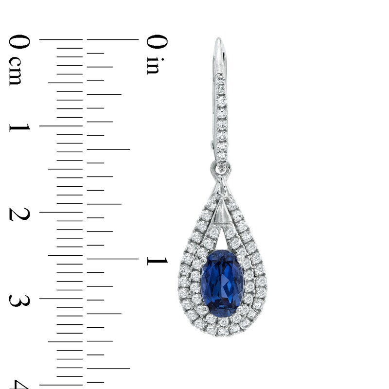 Main Image 2 of Pear-Shaped Lab-Created Blue and White Sapphire Frame Drop Earrings in Sterling Silver