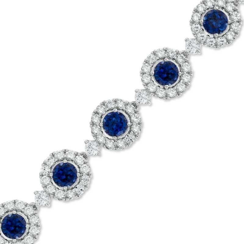 Main Image 1 of 5.0mm Lab-Created Blue and White Sapphire Frame Bracelet in Sterling Silver - 7.25"