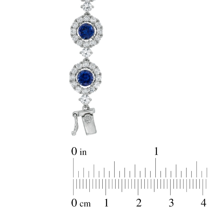 Main Image 2 of 5.0mm Lab-Created Blue and White Sapphire Frame Bracelet in Sterling Silver - 7.25"