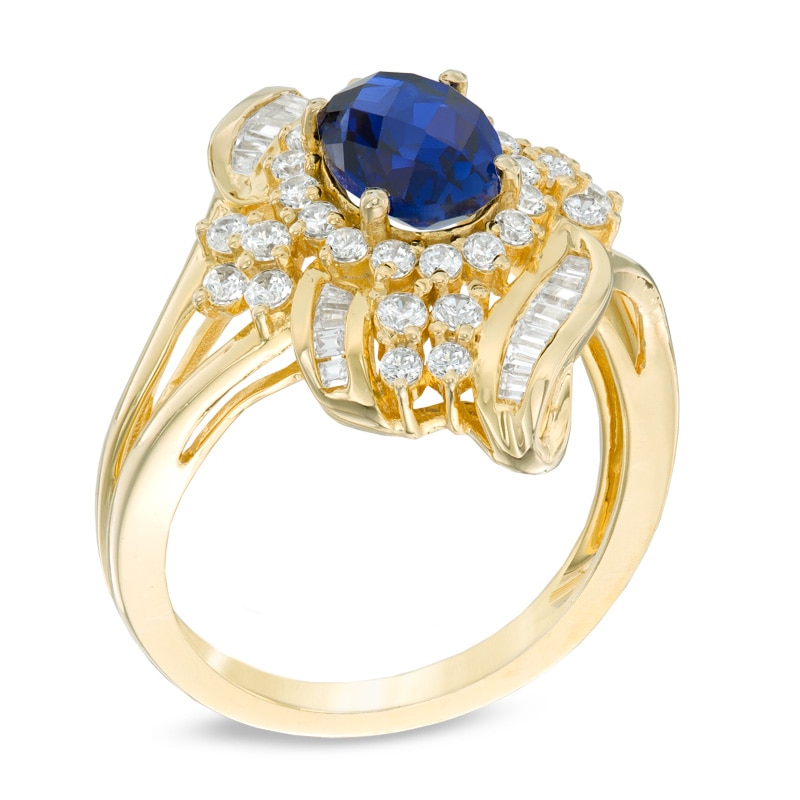 Oval Lab-Created Blue Sapphire and White Sapphire Ring in 10K Gold