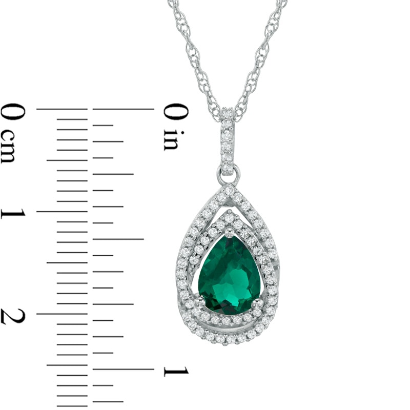 Main Image 2 of Pear-Shaped Lab-Created Emerald and White Sapphire Swirl Frame Pendant in Sterling Silver