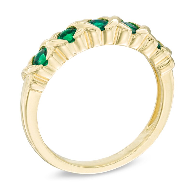 Main Image 2 of Lab-Created Emerald Criss-Cross Five Stone Ring in 10K Gold