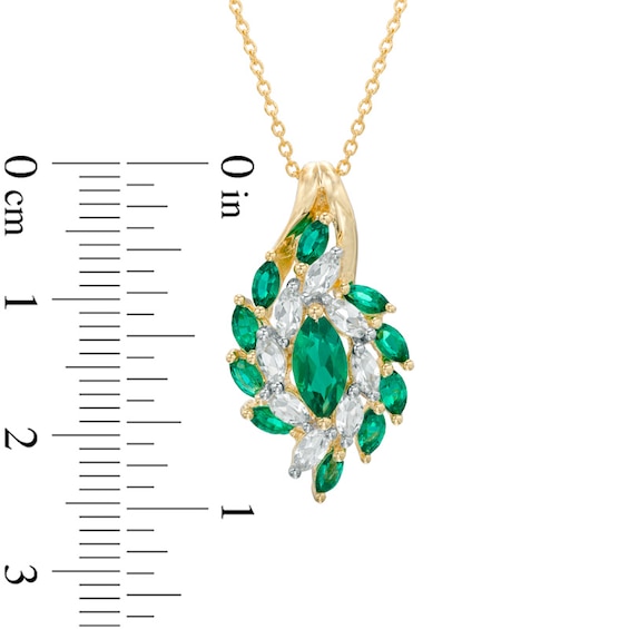 Marquise-Cut Lab-Created Emerald and White Sapphire Spray Pendant in Sterling Silver with 14K Gold Plate