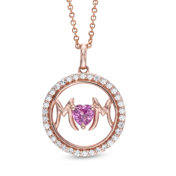 5.0mm Heart-Shaped Lab-Created Pink and White Sapphire Mom Frame Pendant in Sterling Silver and 14K Rose Gold Plate