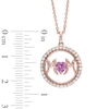 Thumbnail Image 2 of 5.0mm Heart-Shaped Lab-Created Pink and White Sapphire "MOM" Frame Pendant in Sterling Silver and 14K Rose Gold Plate