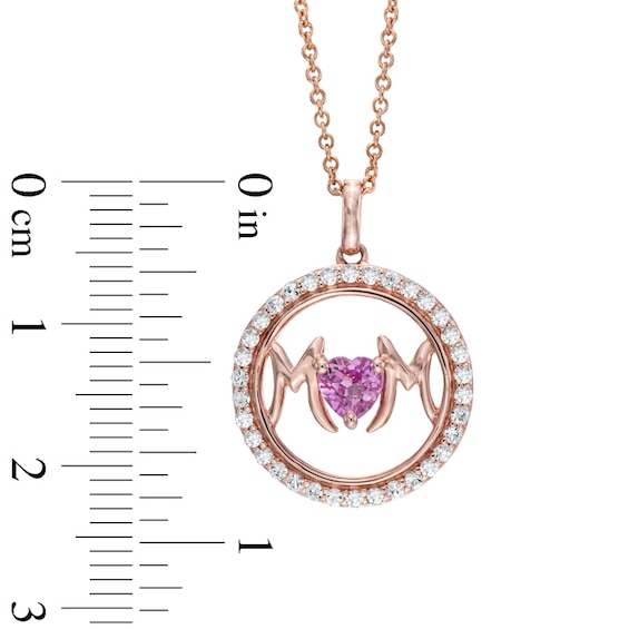 5.0mm Heart-Shaped Lab-Created Pink and White Sapphire Mom Frame Pendant in Sterling Silver and 14K Rose Gold Plate