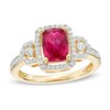 Thumbnail Image 1 of Cushion-Cut Lab-Created Ruby and White Sapphire Frame Vintage-Style Ring in 10K Gold