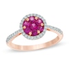 Thumbnail Image 0 of Lab-Created Ruby and White Sapphire Frame Flower Ring in 10K Rose Gold