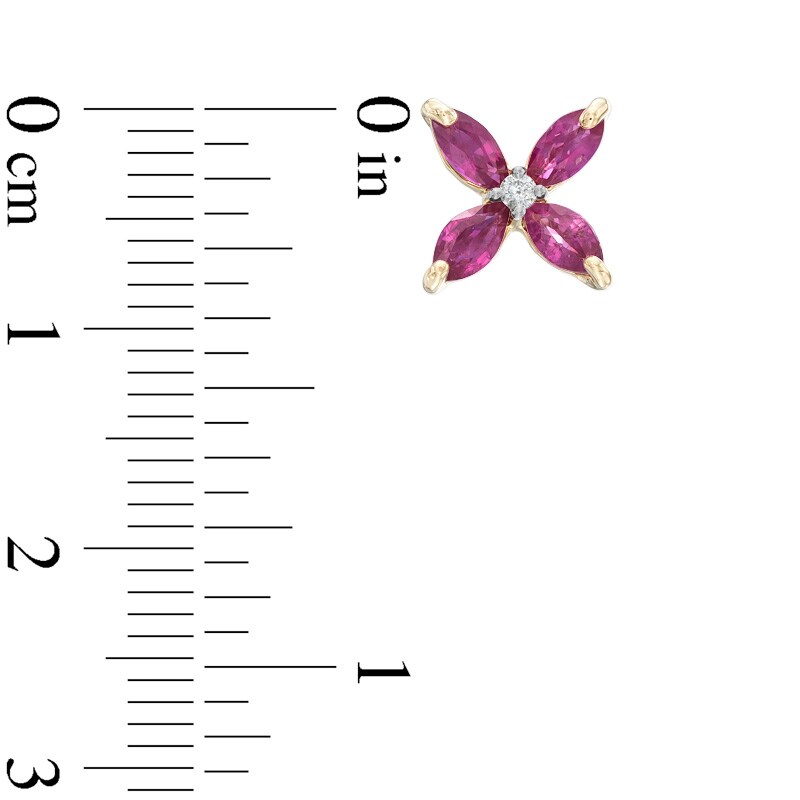 Main Image 2 of Marquise-Cut Lab-Created Ruby and White Sapphire Flower Stud Earrings in Sterling Silver