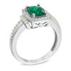 Thumbnail Image 1 of Cushion-Cut Lab-Created Emerald and White Sapphire Frame Ring in 10K White Gold