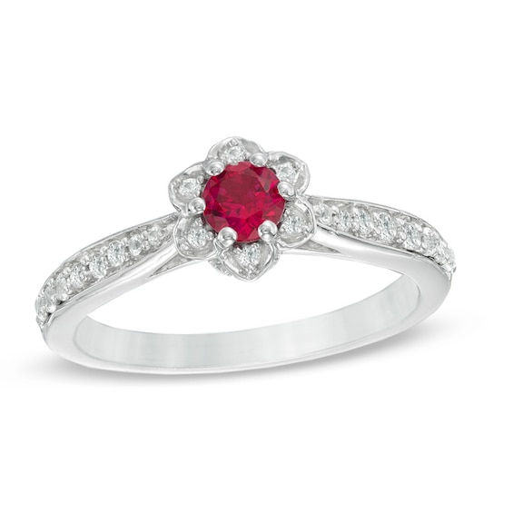 4.0mm Lab-Created Ruby and White Sapphire Flower Ring in Sterling Silver