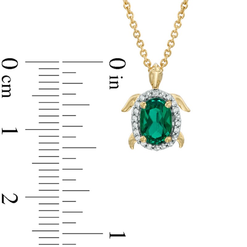 Main Image 2 of Oval Lab-Created Emerald and White Sapphire Turtle Pendant in Sterling Silver with 18K Gold Plate