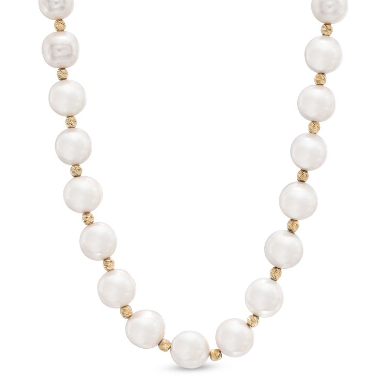 Main Image 1 of 8.5-9.5mm Freshwater Cultured Pearl and Bead Strand Necklace in Sterling Silver with 14K Gold Plate