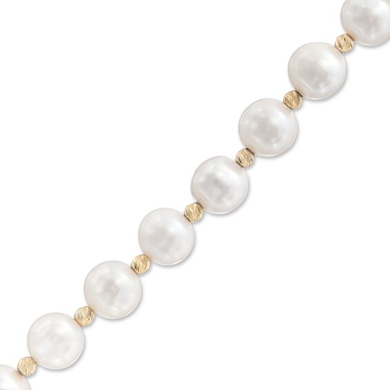 8.5-9.5mm Freshwater Cultured Pearl and Bead Strand Bracelet in Sterling Silver with 14K Gold Plate-7.25"