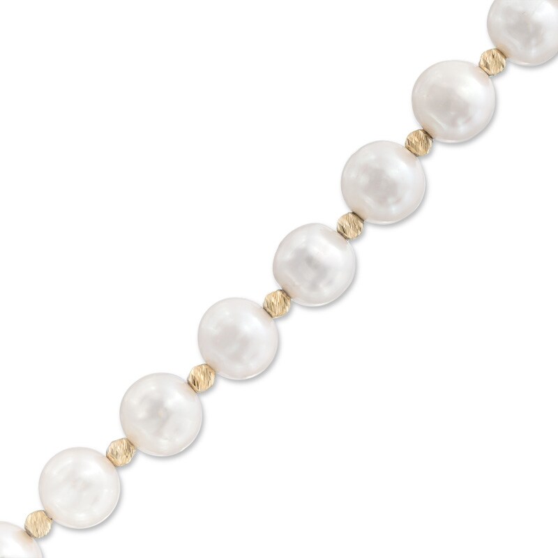 8.5 - 9.5mm Cultured Freshwater Pearl and Bead Strand Bracelet in Sterling Silver with 14K Gold Plate - 7.25"