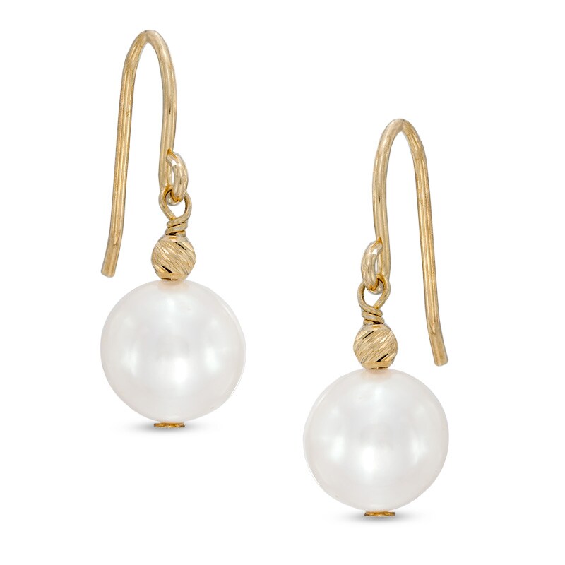 Main Image 1 of 8.5-9.5mm Freshwater Cultured Pearl and Bead Drop Earrings in Sterling Silver with 14K Gold Plate