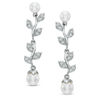 Thumbnail Image 0 of 5.0 - 6.5mm Cultured Freshwater Pearl and Lab-Created White Sapphire Floral Drop Earrings in Sterling Silver