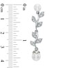 Thumbnail Image 2 of 5.0-6.5mm Freshwater Cultured Pearl and Lab-Created White Sapphire Floral Drop Earrings in Sterling Silver