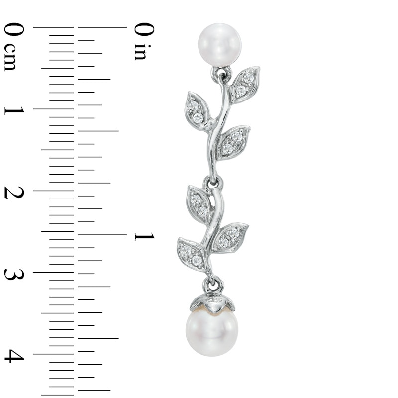 5.0 - 6.5mm Cultured Freshwater Pearl and Lab-Created White Sapphire Floral Drop Earrings in Sterling Silver