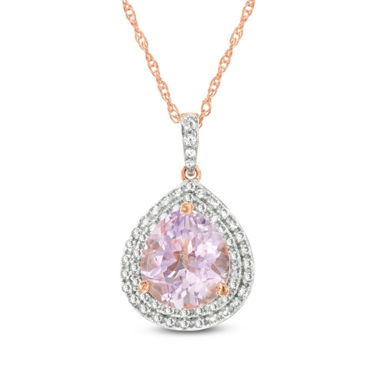 Rose de France Amethyst and Lab-Created White Sapphire Frame Pendant in Sterling Silver and 14K Rose Gold Plate