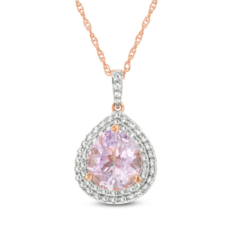 Main Image 1 of Rose de France Amethyst and Lab-Created White Sapphire Frame Pendant in Sterling Silver and 14K Rose Gold Plate