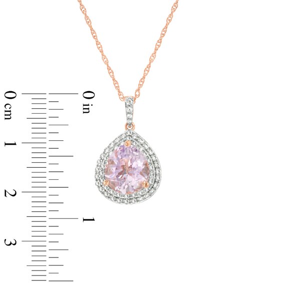 Rose de France Amethyst and Lab-Created White Sapphire Frame Pendant in Sterling Silver and 14K Rose Gold Plate