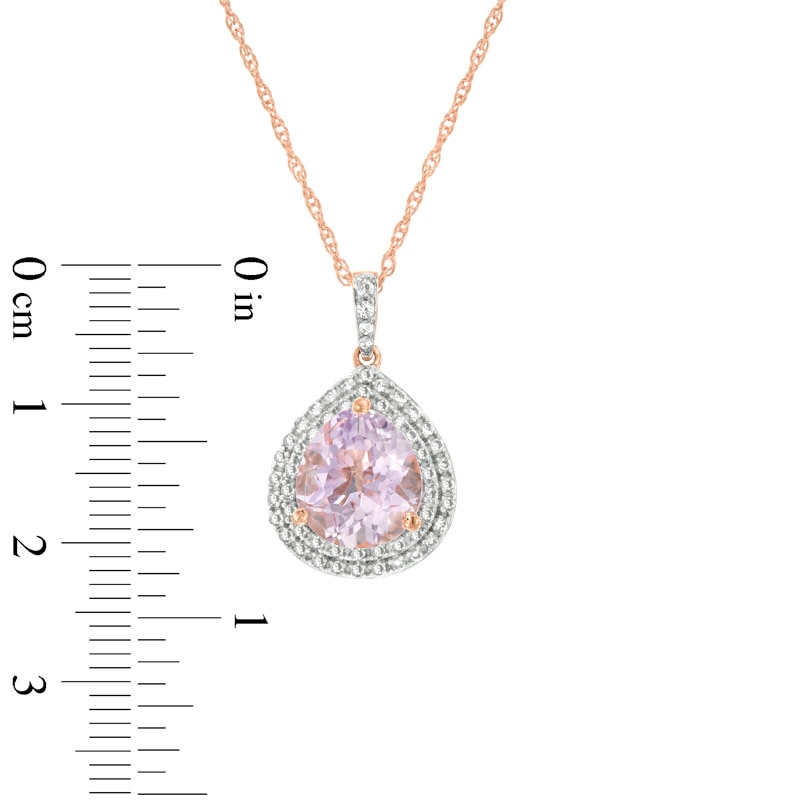 Main Image 2 of Rose de France Amethyst and Lab-Created White Sapphire Frame Pendant in Sterling Silver and 14K Rose Gold Plate