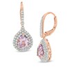 Thumbnail Image 1 of Rose de France Amethyst and Lab-Created White Sapphire Drop Earrings in Sterling Silver with 14K Rose Gold Plate
