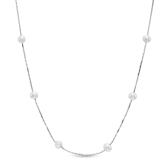 4.5-5.0mm Freshwater Cultured Pearl Station Necklace in Sterling Silver