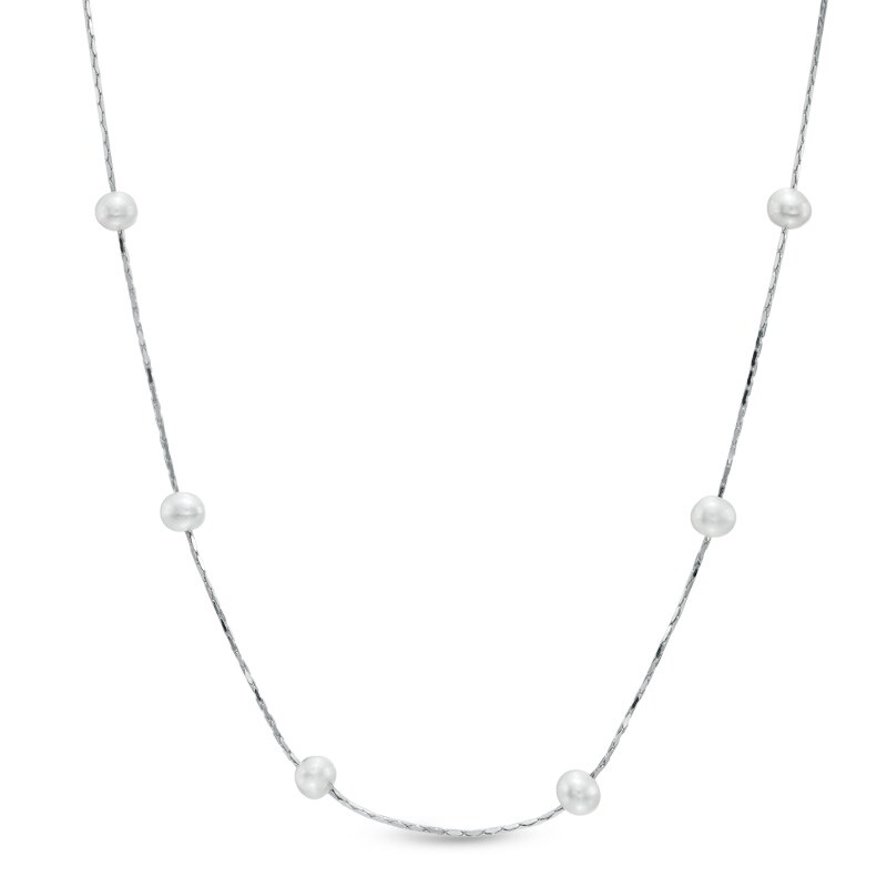 4.5 - 5.0mm Cultured Freshwater Pearl Station Necklace in Sterling Silver