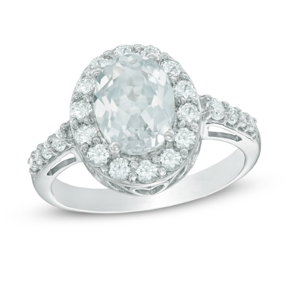 Oval Lab-Created White Sapphire Frame Ring in Sterling Silver